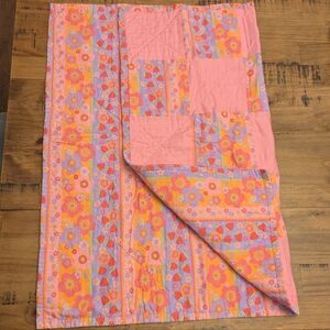 Handmade Baby Quilt Colorful Strawberry And Flowers.